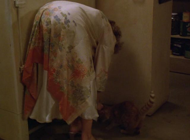 The Postman Always Rings Twice 1981 - Cora Jessica Lange bending down to feed orange tabby cat