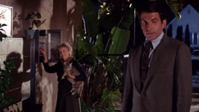 The Power - woman holding tabby cat at fuse box looking at Professor Tanner George Hamilton