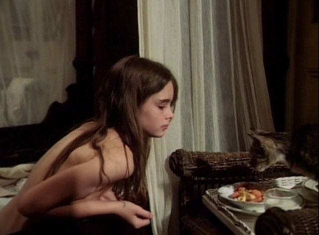 Pretty Baby - young Brooke Shields sharing breakfast with tabby cat