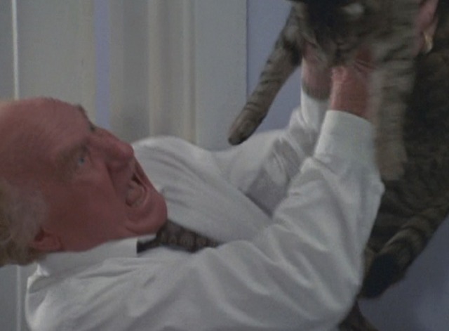 Problem Child - Big Ben Jack Warden holding up tabby cat Fuzzball