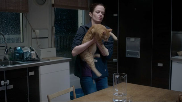 Proxima - Sarah Eva Green holding ginger tabby cat Laika