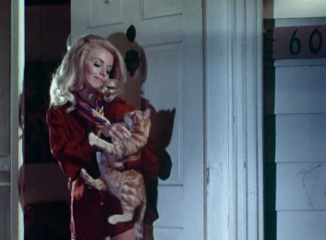 The Psycho Lover - ginger tabby cat Oscar held by Patricia Diane Jones outside door