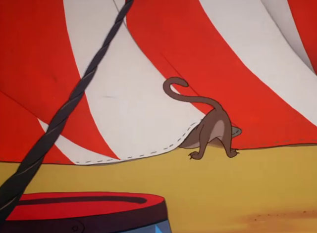 Punch Trunk - cartoon brown tabby cat with tail sticking out of circus tent