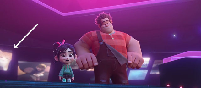 Ralph Breaks the Internet - Ralph and Vanellope arrive at BuzzTube with cat videos on wall behind them