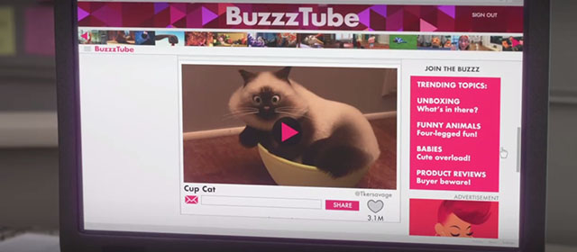 Ralph Breaks the Internet - Siamese cat in cup video on computer screen