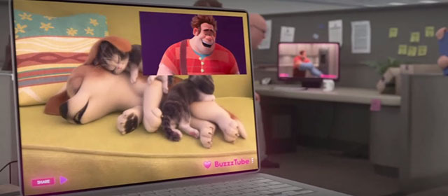 Ralph Breaks the Internet - Ralph looking at video of kittens sleeping on a puppy
