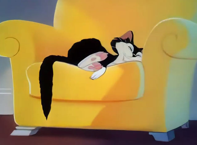 Reason and Emotion - cartoon black and white tuxedo cat sleeping in chair