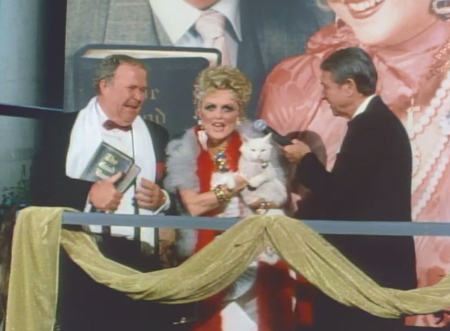 Repossessed - Ernest Weller Ned Beatty and Fanny Ray Weller Lana Schwab on stage with white cat Kit Kat