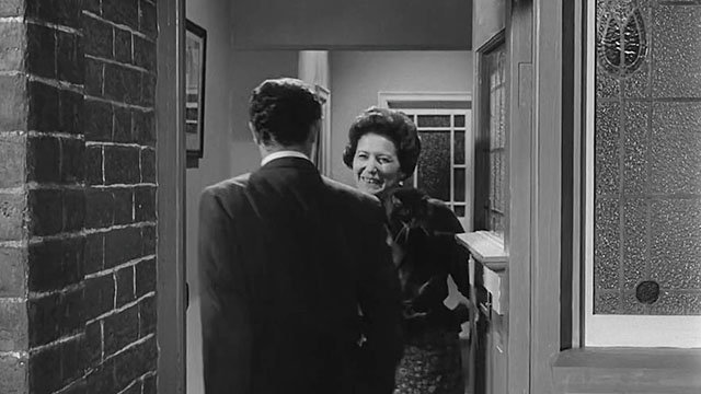 Ring of Spies - Gordon Lonsdale William Sylvester at door with Helen Nancy Nevinson holding longhair tabby cat