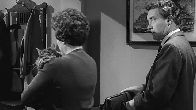 Ring of Spies - Gordon Lonsdale William Sylvester in hallway with Helen Nancy Nevinson holding longhair tabby cat