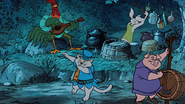 Robin Hood - cat character playing recorder with band