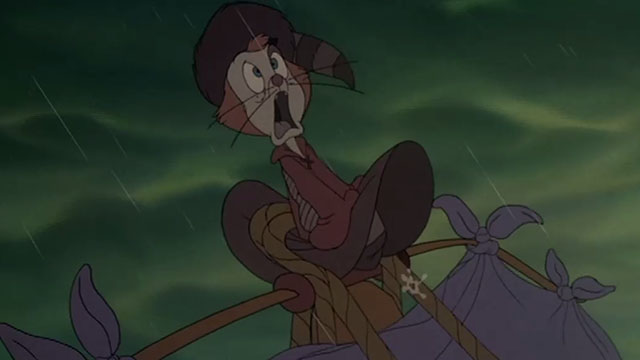 Rock-a-Doodle - Edmund cartoon cat scared while sailing in trunk