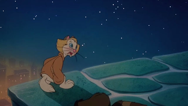 Rock-a-Doodle - Edmund cartoon cat on roof at night