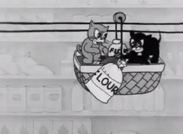 Rough on Rats - cartoon kittens in basket about to throw stuff down