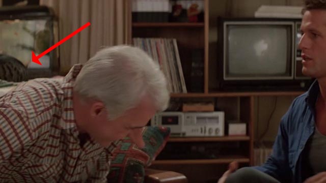 Roxanne - tabby cat barely seen behind C.D. Steve Martin with Chris Rick Rossovich