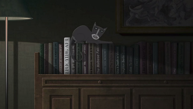 Ruben Brandt, Collector - gray cat on books