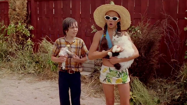 The Sandlot 2 - Hayley Samantha Burton holding longhair tabby and white cat Miss Susan B. with Johnnie Smalls James Wilson