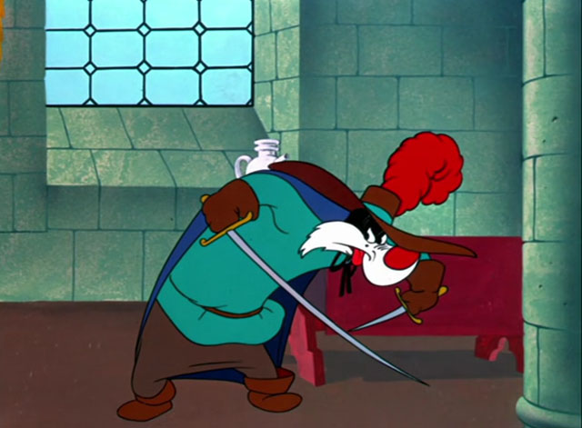 The Scarlet Pumpernickel - cartoon black and white cat Sylvester as The Grand Duke with sword and dagger