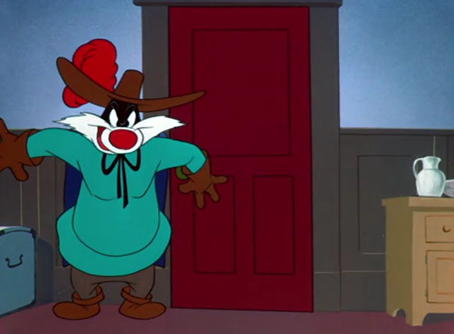 The Scarlet Pumpernickel - cartoon black and white cat Sylvester entering room menacingly