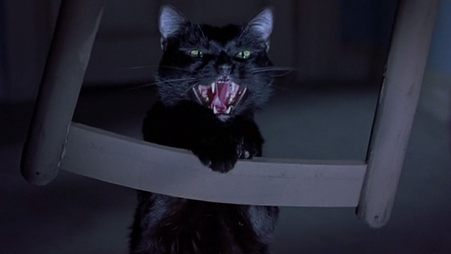 Scary Movie 2 - black cat Mr. Kittles about to hit Cindy with chair