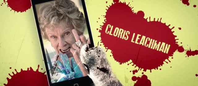 Scouts Guide to the Zombie Apolcalypse - Cloris Leachman credit with zombie cat paw swiping on phone
