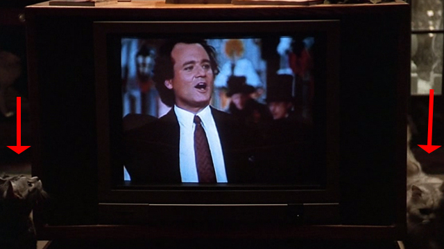 Scrooged - cats by TV with Frank Bill Murray on screen