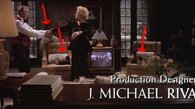 Scrooged - Preston Rhinelander Robert Mitchum and Maria Riva dancing with cats around them