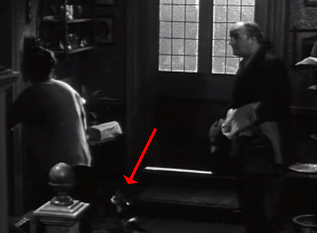 Seven Days to Noon - multicolored cat in hallway with Mrs. Pecket Joan Hickson and Professor Willingdon Barry Jones