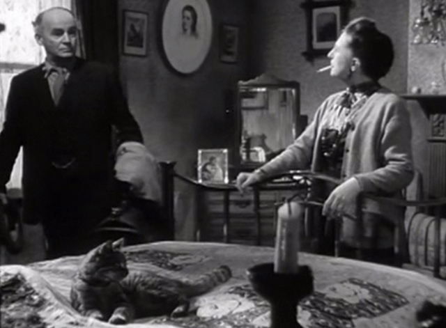 Seven Days to Noon - tabby cat Bunty still on bed with Mrs. Pecket Joan Hickson and Professor Willingdon Barry Jones