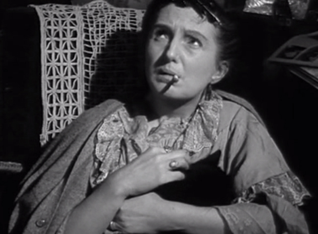Seven Days to Noon - Mrs. Pecket Joan Hickson sitting and looking up with black cat