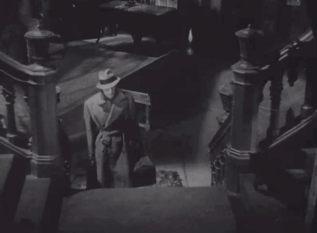 Seven Keys to Baldpate - black cat on landing above William Magee Gene Raymond