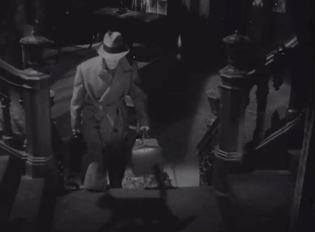 Seven Keys to Baldpate - black cat running across stair landing in front of William Magee Gene Raymond