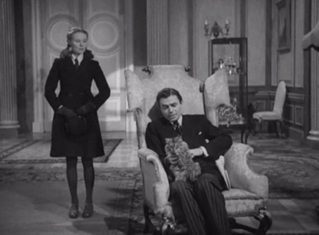 The Seventh Veil - Nicholas James Mason with Maine Coon cat on lap and Francesca Ann Todd approaching