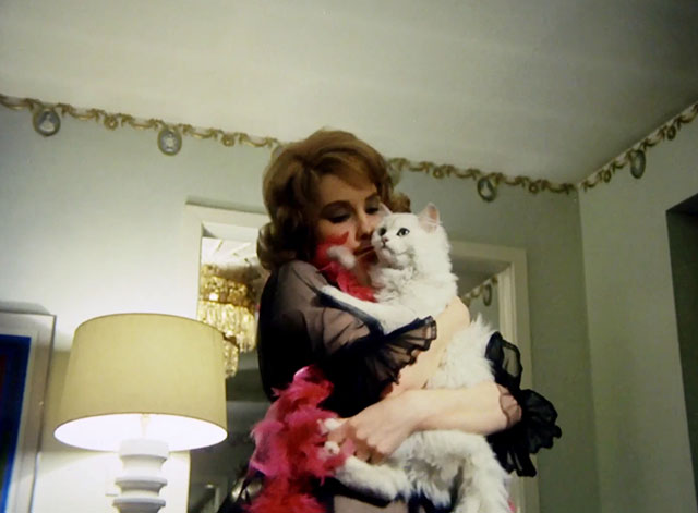 The Sex Thief - Lady Prescott Susan Glanville holding longhair white cat