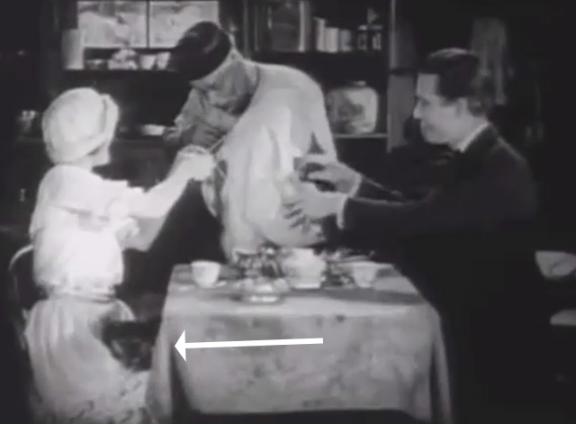 Shadows - Sympathy Marguerite De La Motte with bengal tabby cat on lap at table with Minister Maldon Harrison Ford and Yen Sing Lon Chaney