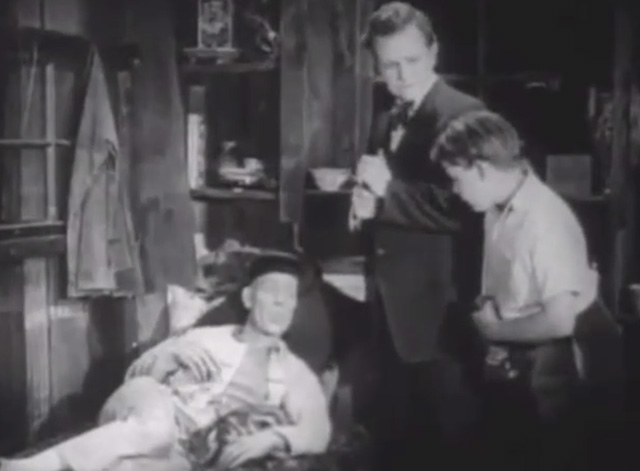 Shadows - Yen Sing Lon Chaney lying on death bed with Bengal tabby cat at his side plus boy Buddy Messenger and Nate Snow John St. Polis