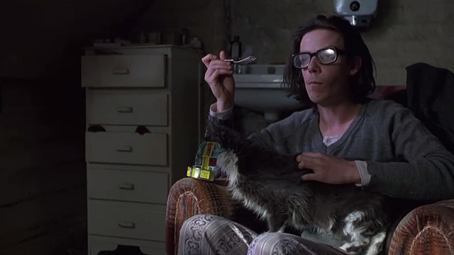 Shine - college student David Helfgott Noah Taylor sharing tin of sardines with long-haired gray and white cat