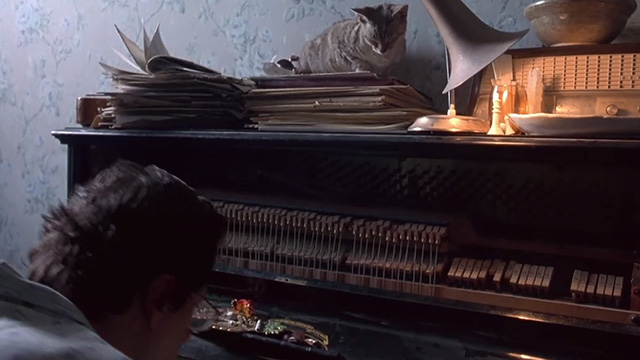 Shine - adult David Helfgott Geoffrey Rush playing piano with cat sitting on top