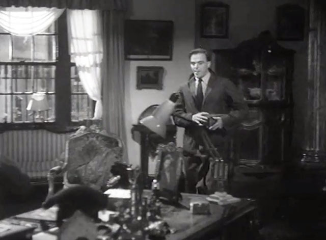 The Shop at Sly Corner - Fellowes Kenneth Griffith approaching desk with black kitten on it