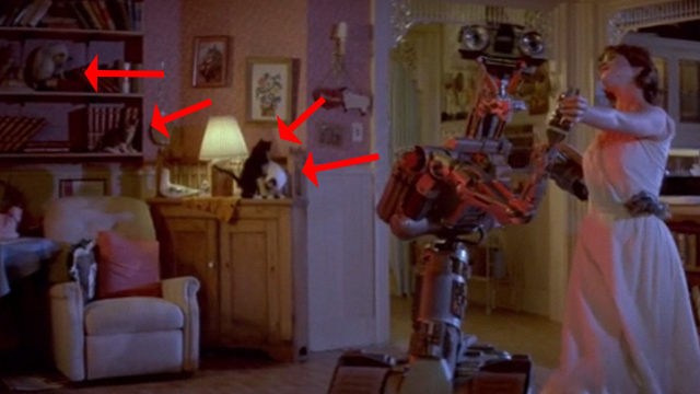 Short Circuit - Stephanie Ally Sheedy dancing with Number 5 and cats in background