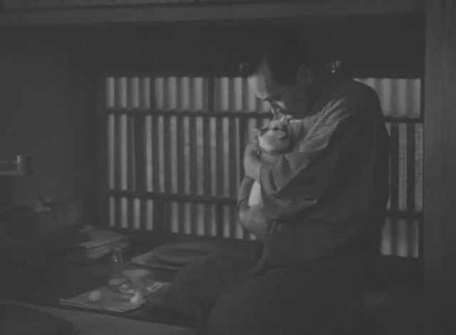 Shozo, a Cat and Two Women - Shozo Hisaya Morishige holding white and calico cat Lily