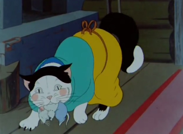 The Silly Little Mouse - scary cartoon black and white cat with mouse child in mouth