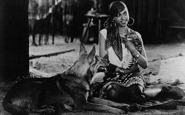 Siren of the Tropics - Papitou Josephine Baker holding little tabby cat with dog Bamboula