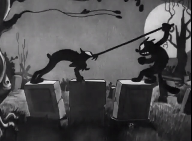 The Skeleton Dance - black cats pull each others' noses on tombstones at night