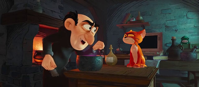 Smurfs - Gargamel at home with orange and white cat Azrael