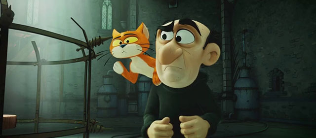 Smurfs - Gargamel with orange and white cat Azrael on shoulder