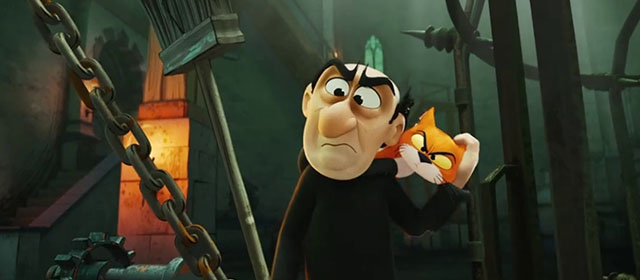 Smurfs - Gargamel with orange and white cat Azrael on shoulder