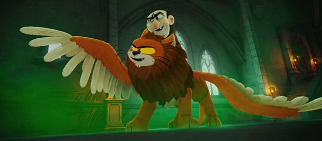 Smurfs - Gargamel riding orange and white winged lion Azrael