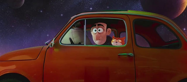 Smurfs - Gargamel with orange and white cat Azrael in car