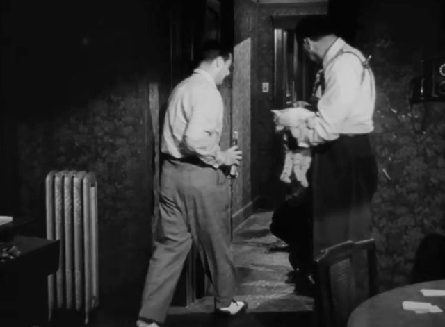 Southside 1-1000 - Studs Mickey Simpson holding tabby cat with Riggs Don DeFore in doorway